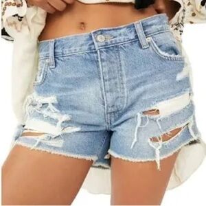 Free People Light Blue Distressed High-Rise Jean Shorts